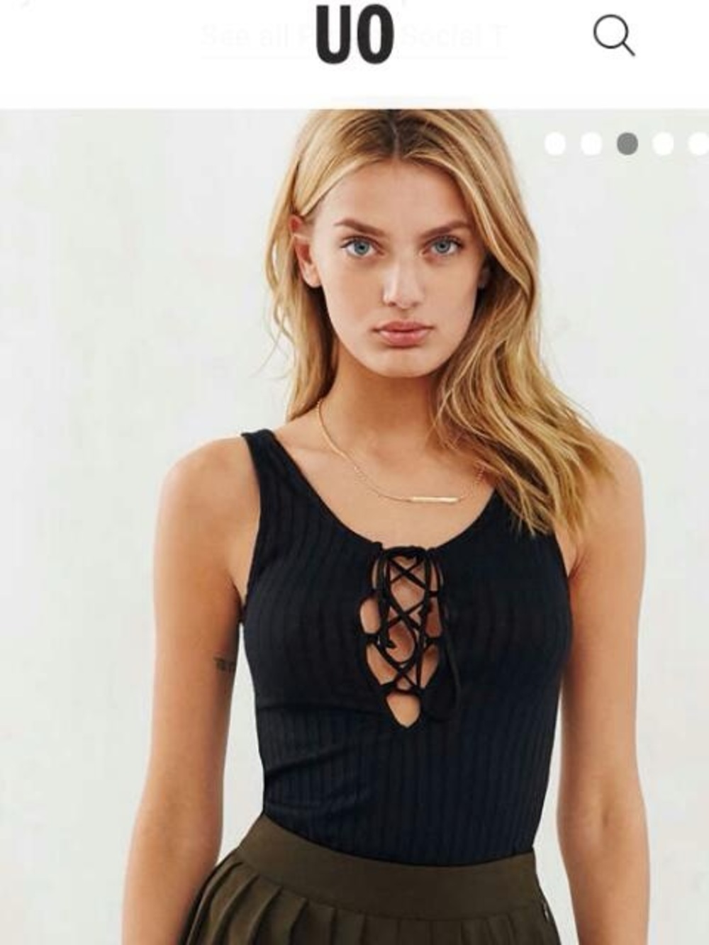 Urban Outfitters Project Social T Lace-up Ribbed Tank Top Black  - Small